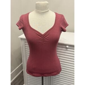 Rachel Roy Pink Ruched V-Neck Top Casual Tee XS EUC